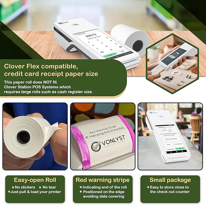 Thermal Paper Roll for Clover Flex Receipt Paper 2 1/4 x 55 (50 rolls)