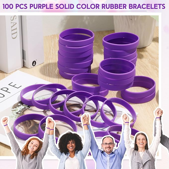 Liliful 100 Pcs Silicone Rubber Wristbands Rubber Wristband Bracelet Bands for Silicone Wristbands for Women Men(Purple)