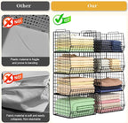 4-Tier Stackable Closet Organizers and Storage Shelves, Foldable Closet Shelf Organizer System, Space-Saving Clothes Storage Drawer Organizer Basket Bins, Black