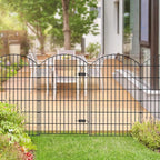 Metal Garden Fence with Gate 48in (H) x 20.3ft (L), 1 Gate+ 7 Panels Dog Fences Border Fence Animal Barrier, No Dig Garden Fencing for Yard Flower Bed Lawn Patio Outdoor, ECG4808G, Black