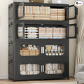 200 Gallon Extra Large Storage Bin with Lid and Wheels, Stackable Collapsible Plastic Storage Box with Door, Foldable Organizer for Closet, Kitchen, Office, Living Room, 4 Pack Black