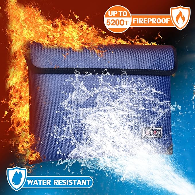 Fireproof Document Bag - with 5200°F Heat Insulated, Waterproof Fireproof Bag with Zipper, 8 Layers of Functional Materials, Fireproof Money Bag for Cash/Documents/Valuables, Fire bag 11"x7.7"