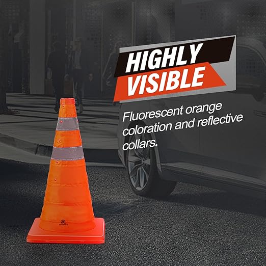 RoadHero 18 Inch 1 Pack Collapsible Traffic Safety Cones, Multi Purpose Pop-up Cones with Reflective Collar for Road Safety, Orange Cones for Driving Training, Parking Lots
