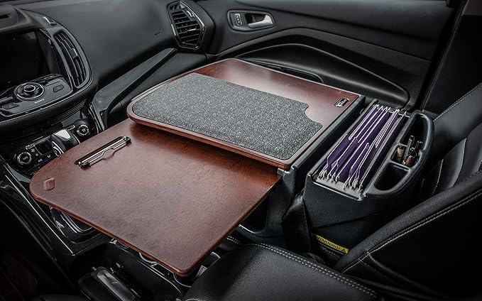 AutoExec GripMaster Car Desk for Your Vehicle Workstation and Mobile Office, Mahogany with 400 watt Power Inverter