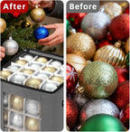 inin Christmas Ornament Storage Box with Adjustable Dividers,Christmas Ornaments Organizer with Zippered Top,Storage Container Bin for Holiday Decorations(64 Ball, Gray, Without Tray)