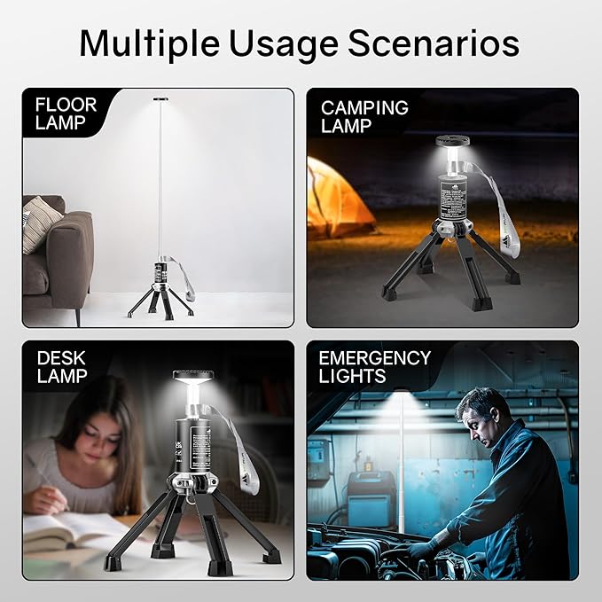 Rechargeable Camping Lantern — Adjustable Height Portable Light, Easy Setup for Camping, Backyard, Home & Emergency Use