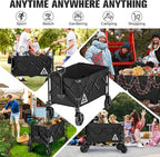 Wagon Cart Shopping Foldable Folding Collapsible with Wheels Big On Beach Garden Outdoor Grocery Heavy Duty Utility All Terrain Portable Wagons Carts for Groceries Sand Camping Sports Black