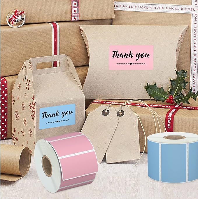 Misofuki 2.25x1.25 1000 Rectangular Red Direct Thermal Labels Roll Compatible with Zebra, Rollo, MUNBYN, Self-Adhesive Direct Thermal Labels