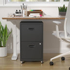 2 Drawer Mobile File Cabinet with Lock, Metal Filing Cabinets with Wheels, Black Rolling Storage Cabinet, Under Desk Vertical File Cabinet for Home Office, Lockable Steel Two Drawer for Letter Size