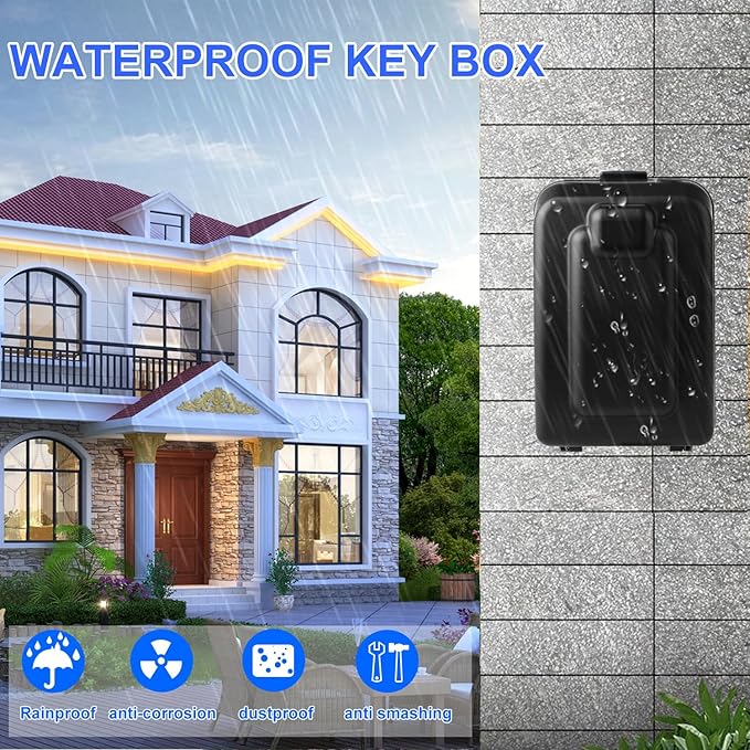 Key Lock Box, 12-Digit Code, Weatherproof Wall Mount, Large Capacity 5-8 Keys, Aluminum Alloy (Black, 3.58 * 2.24 * 5.28IN)