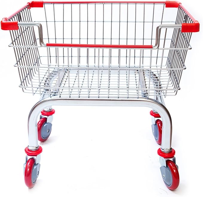 Laundry Cart Chrome Coated with Double Pole Rack, 2.5-Bu (Red or Blue Trim) (Red)