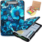 Clipboard with Storage,Storage Clipboard with Pen Holder,Heavy Duty Plastic Storage Clipboard with Low Profile Clip, Clipboard Folder, Teacher Must Haves, Office Supplies,Blue Flowers