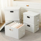 PRANDOM Collapsible Storage Bin with Lid [1-Pack] Fabric Foldable Storage Box Organizer Container Basket Cube with Cover for Home Bedroom Closet Office Nursery Beige(15.3x10x9.7)