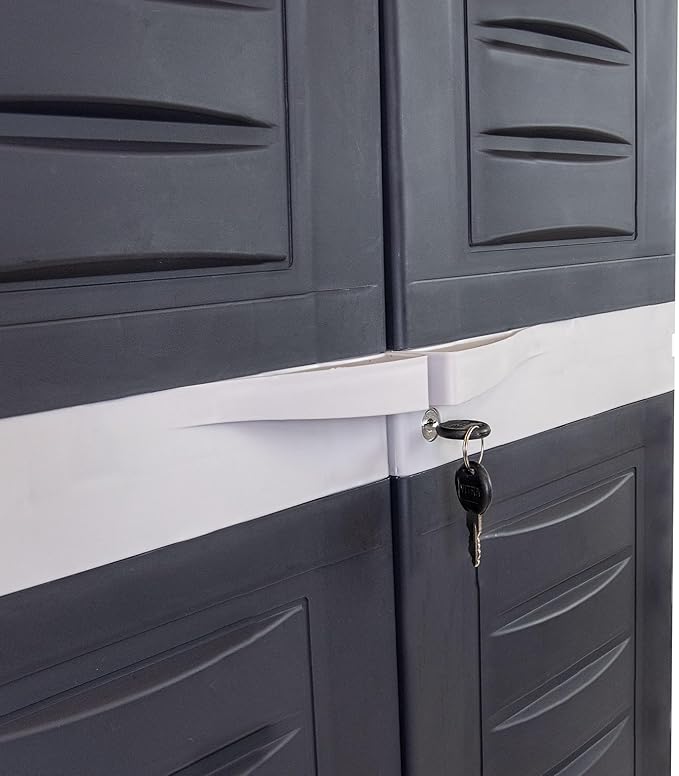 Sunnydaze Lockable Storage Cabinet - Indoor or Garage Storage Cabinet with 4 Adjustable Shelves - 72" H - Garage, Office, Home, Laundry Room - Shadow