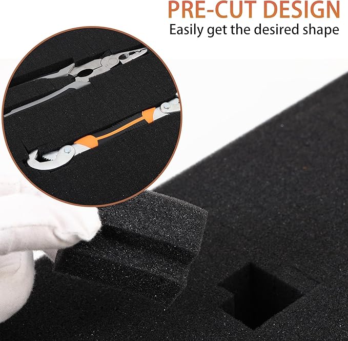 Pre-Cubed Pick & Pluck Foam Sheets - 2-Pack (16"x12"x2") with 0.4" Bottom Padding, Polyurethane Apart Insert Pads Liners for Toolboxes, Storage Drawer and Crafts