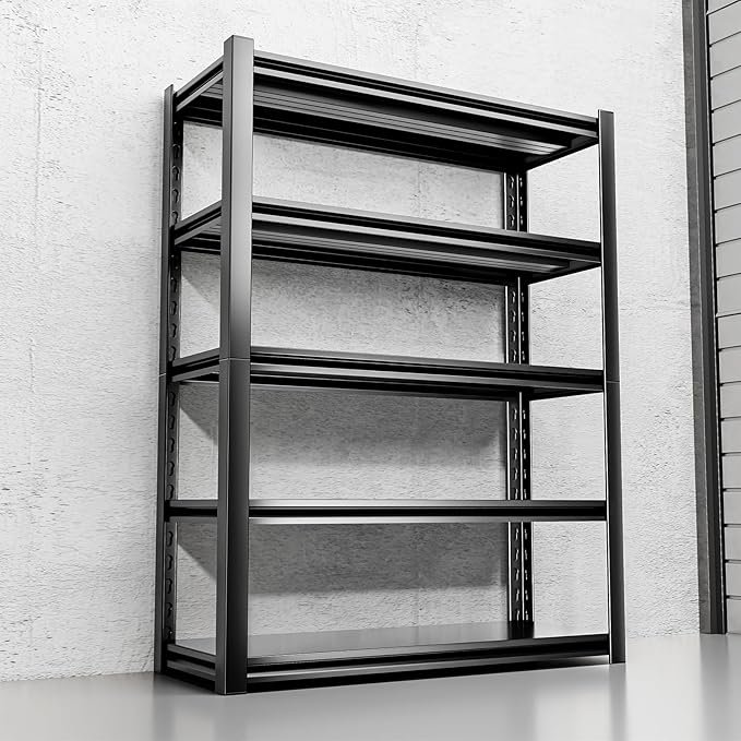 5 Tier Garage Shelving Units 72"H Storage Adjustable Shelves 2000LBS Heavy Duty Metal Shelves Utility Industrial Shelving Rack for Garage Warehouse Pantry Basement,Black (15.7"D×35.4"W×72"H)
