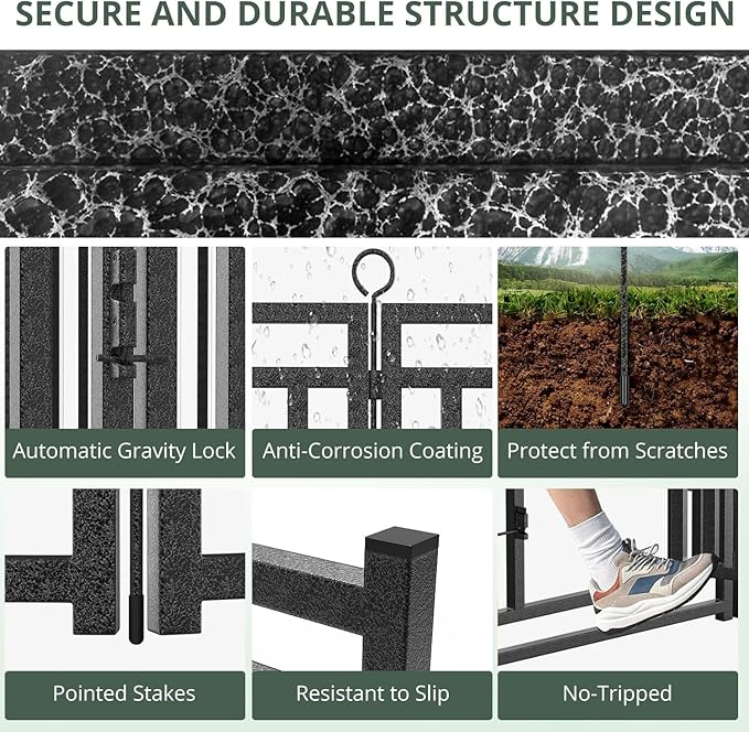 Dog Fence Outdoor Indoor, 47 Inch Height 48 Panels Dog Playpen for Large/Medium/Small Dogs Metal Dog Pen for Yard Camping and RV | Black-Silver