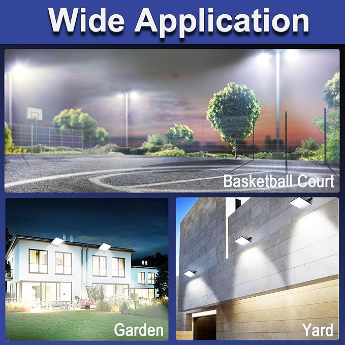 2-Pack 100W LED Flood Light Outdoor, 10000LM Bright Plug-in Flood Lights with Switch, IP66 Waterproof Exterior Security Lights, LED Work Light for Garage, Yard, Garden, Playground, Stadium, Arena