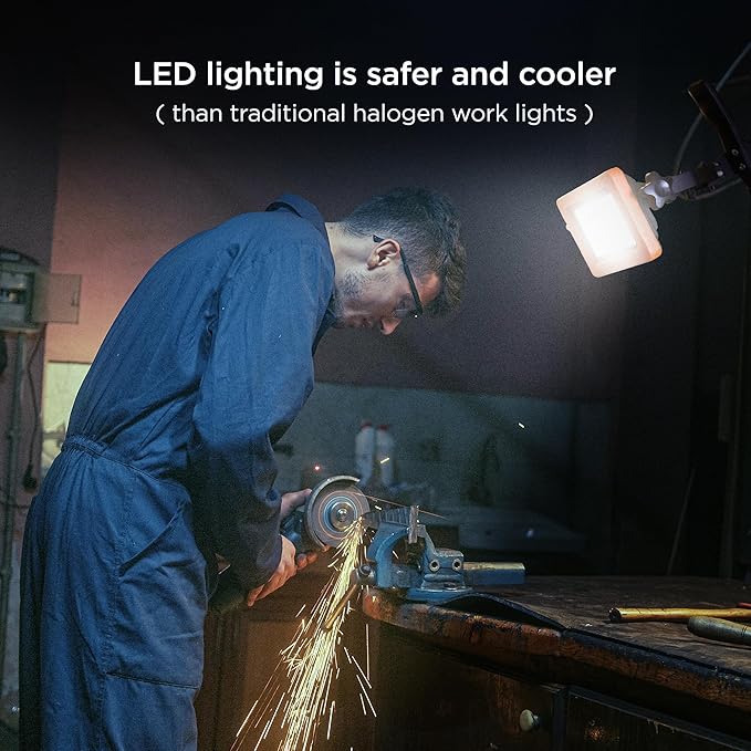 BLACK+DECKER LED Clamp Work Light, 1000 Lumens Indoor & Outdoor IP65 Waterproof Clamp Utility Shop Light with Plug, Clip on Shop Lamp, Adjustable Arm, 360° Rotating Clamp, Tripod Compatible, 4 Ft Cord
