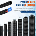 Sasylvia 1/4, 3/8, 1/2'' x 100 Ft, 3/4, 1, 1.5, 2'' x 20 Ft Split Wire Loom Tubing Wire Loom Assortment Split Cable Sleeves Bulk Flexible Electrical Conduit Protective kit