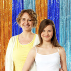 3 Pack 3.3 x 8.2 ft Blue Orange Foil Fringe Backdrop Curtains, Tinsel Streamers Party Decorations, Fringe Backdrop, Door Shimmer for Birthday Party