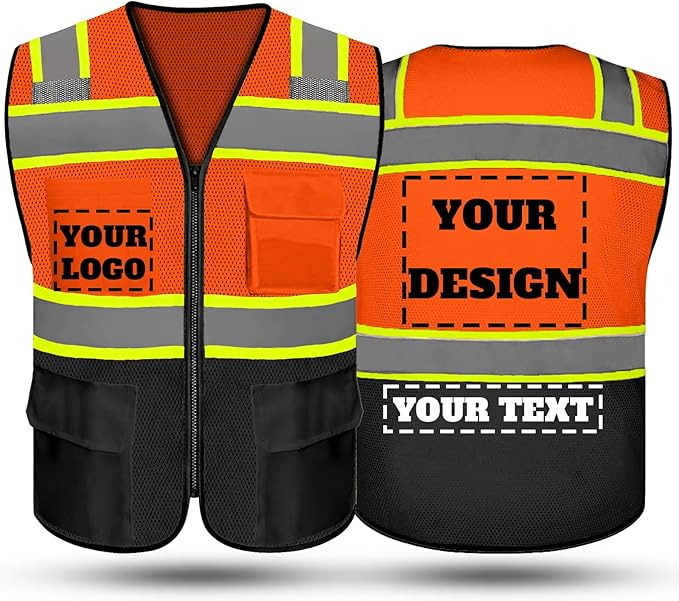 Safety Vest Reflective High Visibility with 5 Pockets ＆Zipper Class 2 Adult Unisex Construction Security Workwear