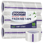 Clear Packing Tape - 18 Heavy-Duty Wrapping Tape - 55-Yard Length, 990 Total Yards 1.88-Inch Wide Strong Adhesive Rolls for Moving Boxes, Office Packaging, Storage Organization & Warehouse Shipping