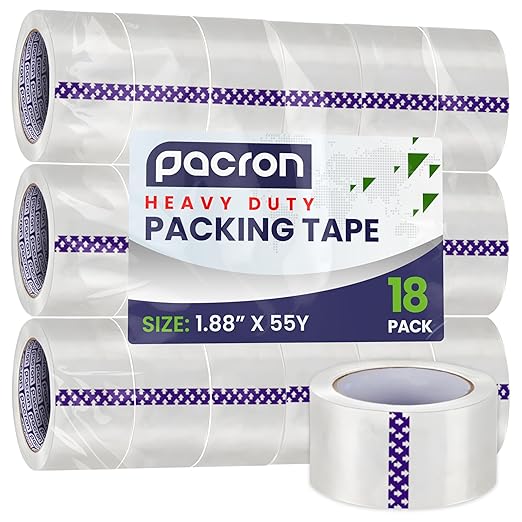 Clear Packing Tape - 18 Heavy-Duty Wrapping Tape - 55-Yard Length, 990 Total Yards 1.88-Inch Wide Strong Adhesive Rolls for Moving Boxes, Office Packaging, Storage Organization & Warehouse Shipping