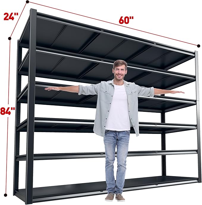 REIBII 84“H Garage Shelving Heavy Duty Storage Shelves 3500 LBS Adjustable Metal Shelving Uints and Storage for Garage, Warehouse, School, Commercial, Business, 60 "W x 84 "H x 24 "D, 2 Pack