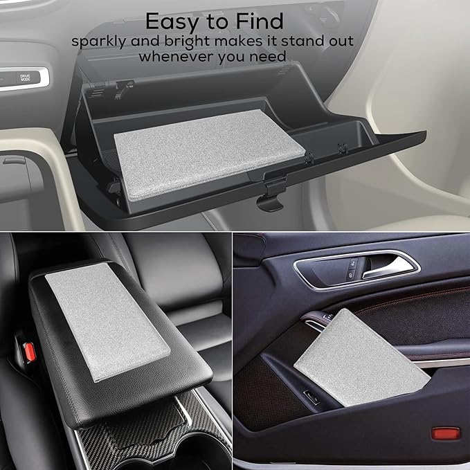 Car Registration and Insurance Holder, Leather Magnetic Shut Vehicle Glove Box Organizer for Document, Card, Driver License, Glitter Silver