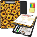 Clipboard with Storage,Office Supplies Nursing Clipboards Folder with Pen Holder Plastic Foldable Clip Board with Storage for Nurse Teacher,Sunflower Leopard Print