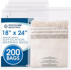 Spartan Industrial - 18” X 24” (200 Count) Self Seal Clear Poly Bags with Suffocation Warning for Packaging, Clothes - Resealable Glue