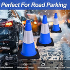 BESEA 6Pack 18 Inch Blue Traffic Cones with 6 Inch Reflective Collar, Heavy Duty PVC Safety Cones with 10.5 x 10.5 Inch Base for Parking, Driving Practice, Sports Training, and Construction