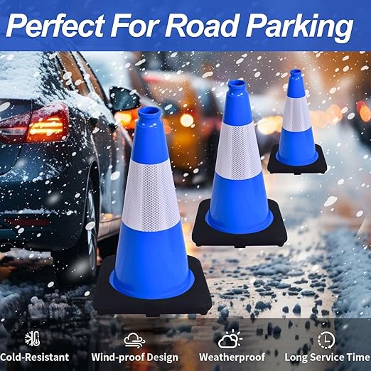 BESEA 6Pack 18 Inch Blue Traffic Cones with 6 Inch Reflective Collar, Heavy Duty PVC Safety Cones with 10.5 x 10.5 Inch Base for Parking, Driving Practice, Sports Training, and Construction