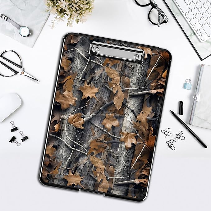 Clipboard with Storage,Office Supplies Nursing Clipboards Folder with Pen Holder Plastic Foldable Clip Board with Storage for Nurse Teacher,Camouflage Forest