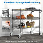 Leteuke 3 Tier Rolling Carts with Wheels, Heavy Duty Rolling Utility Cart,NSF Commercial Grade Metal Cart with Handle&Shelf Liner,Trolley Serving Cart for Kitchen,Restaurant,Plant Display,Black