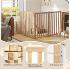 30" Height Tall Freestanding Pet Gate, Solid Wood Folding Safety Fence Wooden Dog Gate with 2 PCs Support Feet Ideal for Stairs, Doorways, Halls, Kitchens, Heavy Duty Gates, 4 Panels, Oak