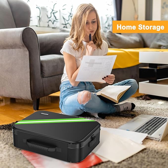 Noiposi Document Organizer with 5200℉ Heat Insulated, 16.1"x11.4"x4.3" Waterproof and Fireproof Document Box with Lock, Home Strong Fireproof Safe Storage Box for Legal Size Documents and File