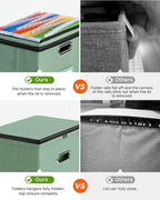 Oterri 2 Pack File Organizer Boxes with Lids, File Box with Mesh Pockets, Document Organizer Box for File Folders Letter Size, Zippers Filing Box for Home, Office, School (Green, Without Folders)