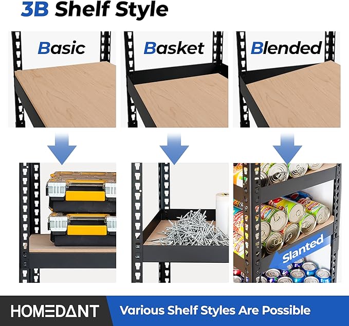 HOMEDANT 5-Tier Laminated Boltless Heavy Duty Metal Shelving Unit Adjustable Garage Storage Utility Rack Shelves Organization Multipurpose Shelf Warehouse Industrial (10, (M) 35.9" W, Black)