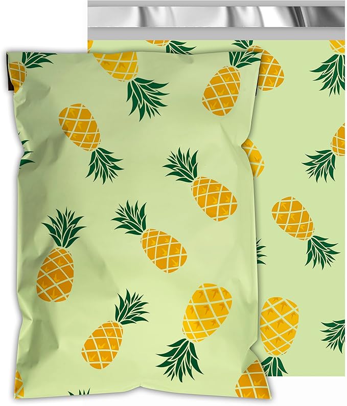 Poly Mailers 10x13 Inch 100 Pcs - Pineapple printed Shipping Bags, 2.4mil Thickness, Waterproof and Tear Resistant Mailing Envelopes, Self-Sealing Packaging Bags for Small Business
