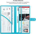 Car Registration and Insurance Holder, Leather Magnetic Shut Vehicle Glove Box Organizer for Document, Card, Driver License, Turquoise