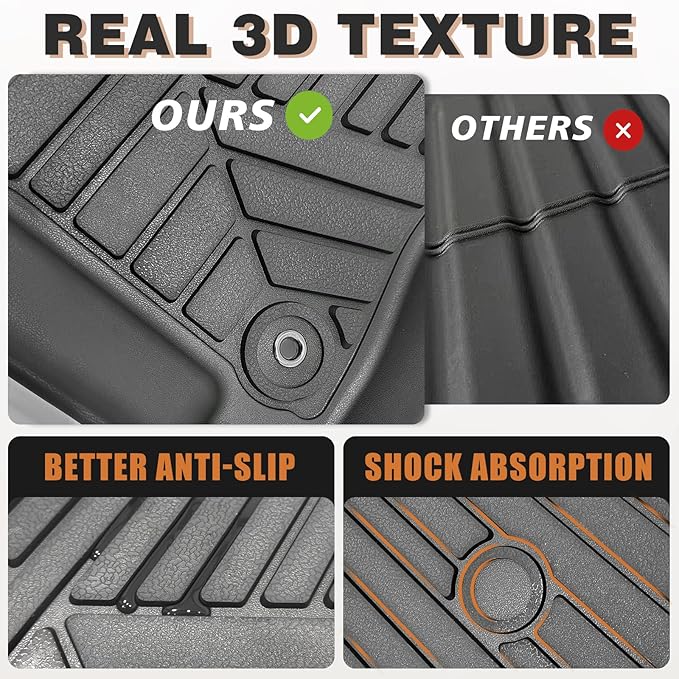 TripleAliners Floor Mats All Weather Liner Compatible with 2019-2026 RAM 1500 Crew Cab Accessories 1st & 2nd Row Floor Liners TPE Heavy Duty Custom Fit Car Mats (Not for Classic)