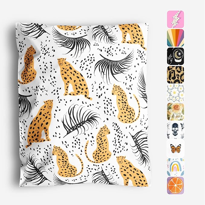 Package Mint Poly Mailers 10x13 100 Pack | Waterproof & Tear Resistant Mailing Envelopes | Small Business Supplies | Shipping Bags for Clothes | Cute Small Business Bags - Cheetah Palm