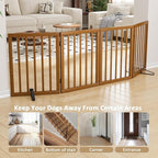 Freestanding Pet Gate Foldable 4 Panel Dog Gate Walnut Dog Gates for Stair Doorways House Indoor (2 Support Feet Included)