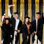 3 Pack 3.3x8.2 Feet Black and Gold Foil Fringe Backdrop Curtains, Tinsel Streamers Birthday Party Decorations, Fringe Backdrop for Graduation, Baby Shower, Gender Reveal, Disco Party