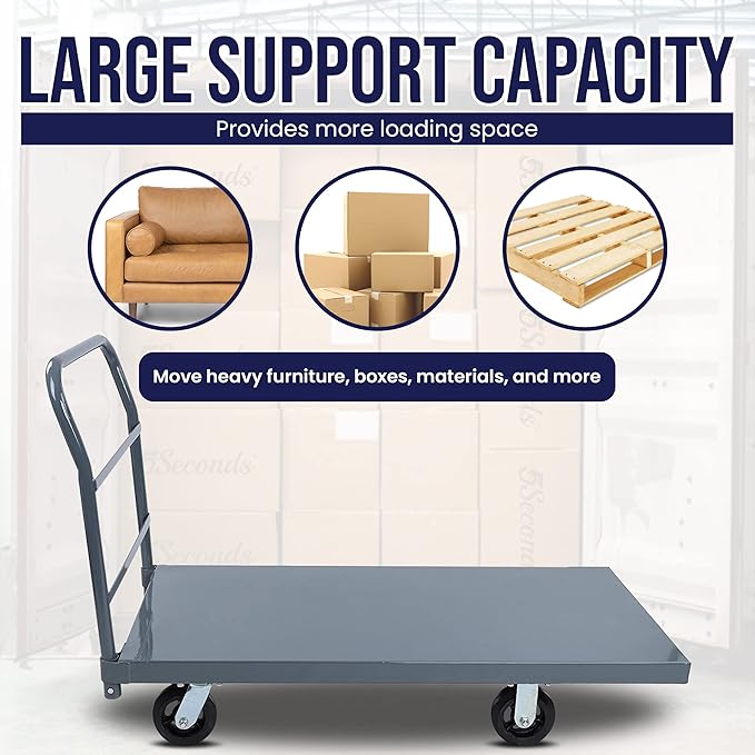 5Seconds Industrial Platform Truck - Heavy Duty 48' X 24' Flatbed Cart with 2000lb Capacity, 6" Swivel Wheels with 6 Pairs Work Gloves