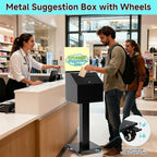 Suggestion Box with Stand, Heavy Duty Metal Floor Standing Offering Box with Lock and Key, Ballot Box with Sign Holder for Voting, Charity, Church and Event Fundraising