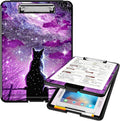 A4 Clipboards,Heavy Duty Waterproof Nursing Plastic Folder Clipboard with Storage Clip Boards,File Folder Storage Box Clipboard Case for Teacher,Doctor,Offices,Hipster Cat Galaxy