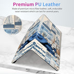 Car Registration and Insurance Card Holder - Blue Sailboat Coral Shell Collage Leather Document Organizer & Bifold wallet for License, Insurance Cards | Fits Vehicle Glove Box & Visor